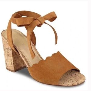 Marc Fisher “Piya” Suede Lace-Up Cork Block Heel Sandals | Tan | Sz 10 NWOB